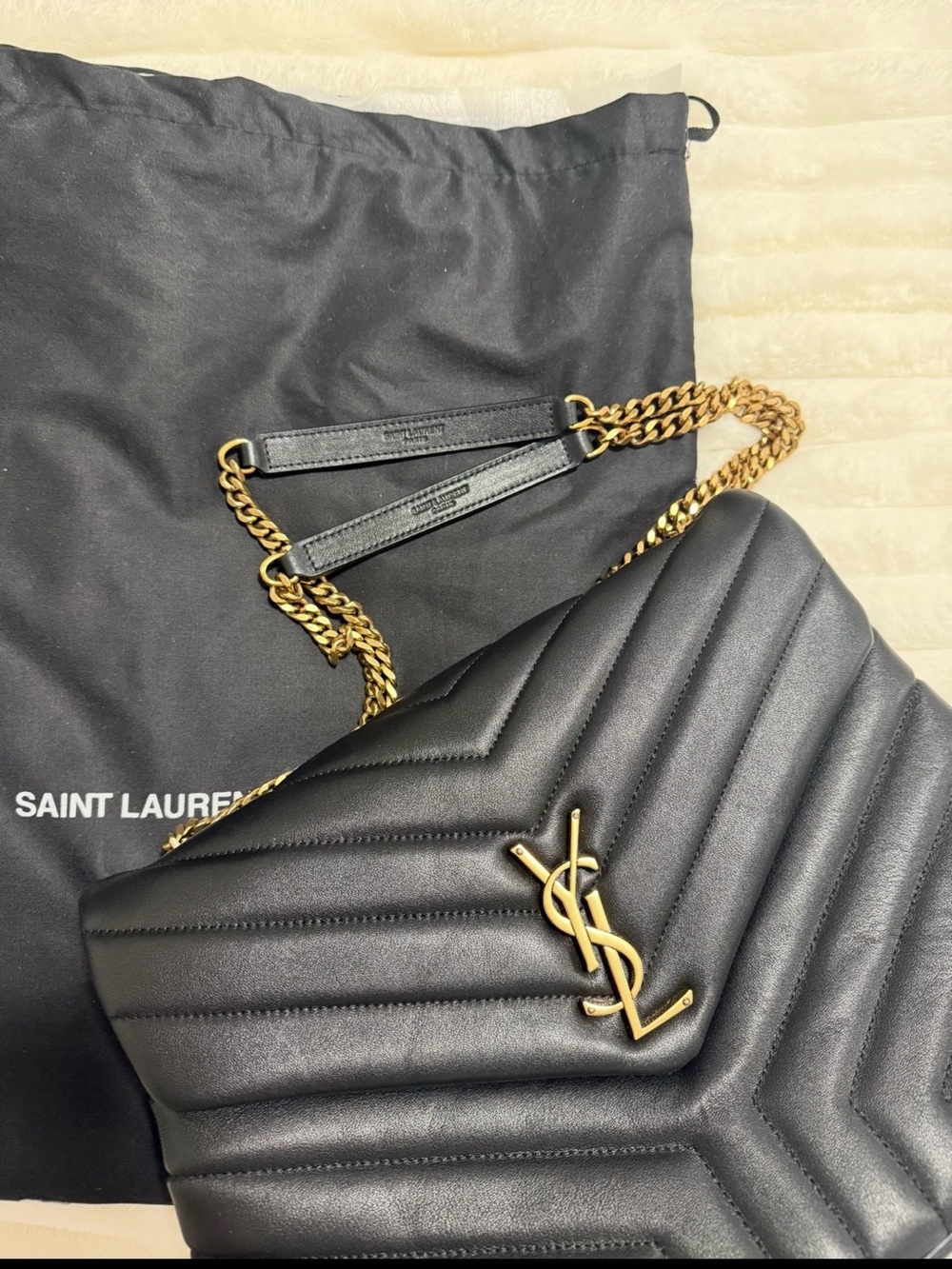 Saint Laurent Black Quilted Leather Loulou Shoulder Bag with Gold Hardware - Picture 2 of 3